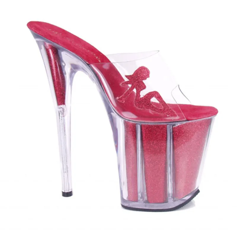 20cm Summer Pumps High Heels Sandals Flip Flop Transparent Vamp Pumps Slip-On Women Slingbacks Dance Shoes