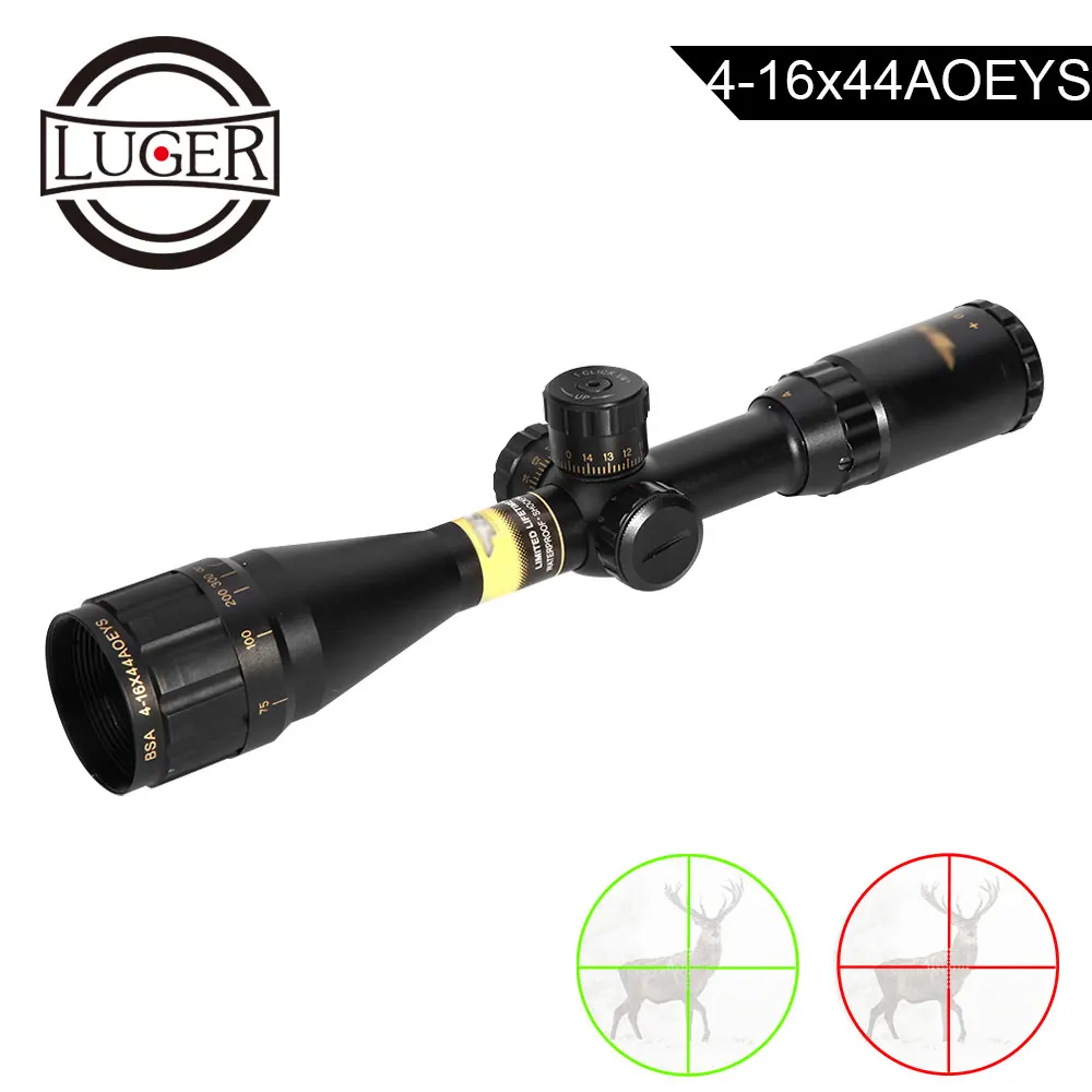 

LUGER BSA 4-16X44AOEYS Hunting Scope Adjustable Tactical Optical Sight Green Red Illuminated Riflescope Outdoor Air Gun Scopes