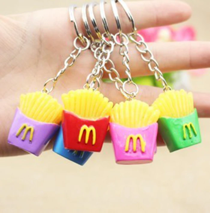 

DHL 300pcs mixed 6 colors Mini Simulation Food French Fries Creative Personalized KeyChain Multiple Color Trinkets Wholesale