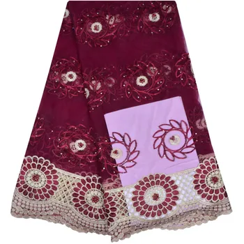 

Wine French Lace Fabric With Beads And Stones Mesh Tulle High Quality Nigerian Lace Fabrics For Wedding Net Lace Fabric 1137