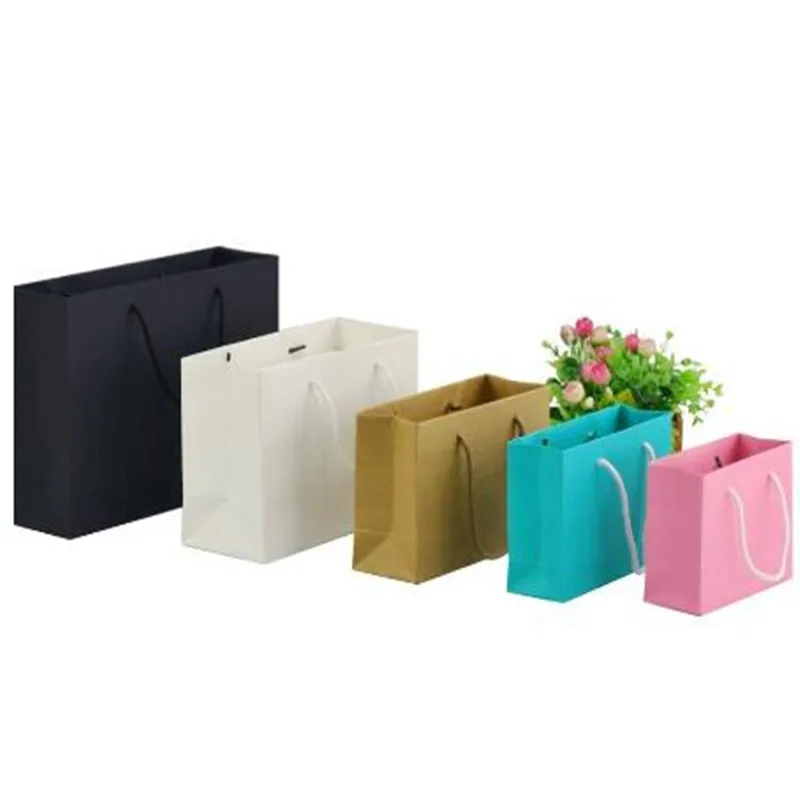 SIZE 12*6*10cm mini black gift bags with handle Small colorful paper