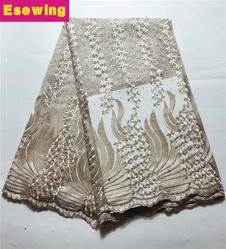 

Esewing 2019 Hot Sale Black Embroidered African Lace Fabric High Quality With Rhinestone French Net Guipure Lace Fabrics Gold