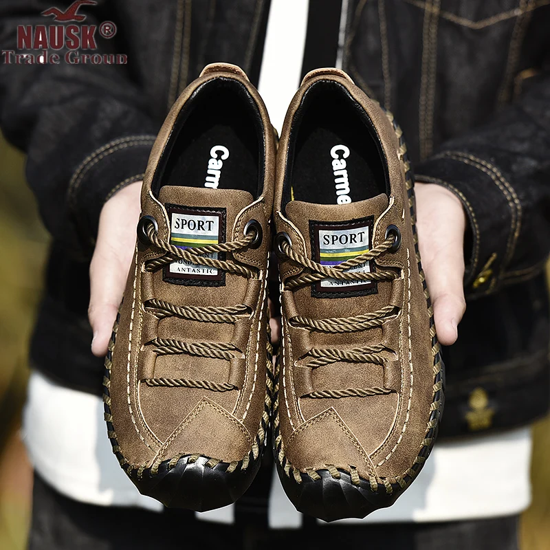 

NAUSK 2019 Spring Genuine Men's Shoes Lace-up Man Outdoor Casual Shoes Thick Bottom Stitch Non-slip Male Shoes