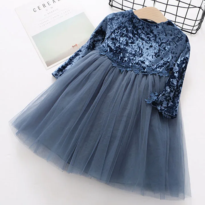 So dawn/новая осенняя одежда для девочек; кружевное платье принцессы с длинными рукавами; детская одежда высокого качества - Цвет: Blue