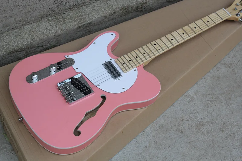 

free shipping factory custom new pink Electric Guitars real photos high quality tl Semi-Hollow left hand Electric Guit 10yue