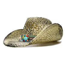 LUCKYLIANJI Ретро Женская Мужская Летняя Соломенная пляжная ковбойская Западная пастушка Fedora Шляпа полые кисточкой Бусы из бирюзы(регулировка