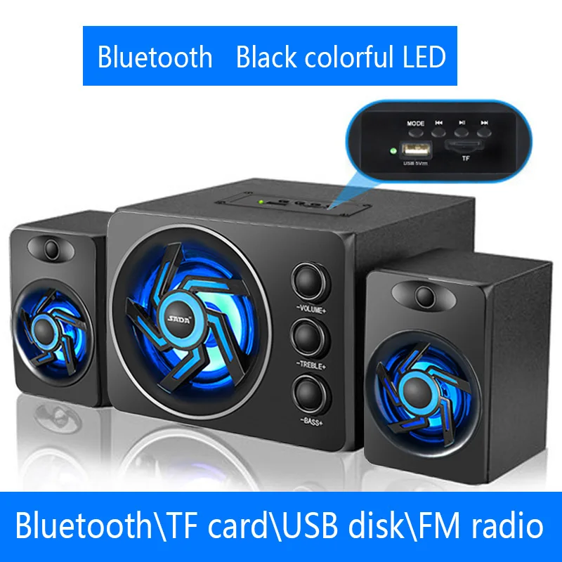 SADA D-219 Bluetooth \ TF \ USB \ FM Функция 2,1 Компьютерная акустическая система с красочным Светодиодный светильник и мощный сабвуфер