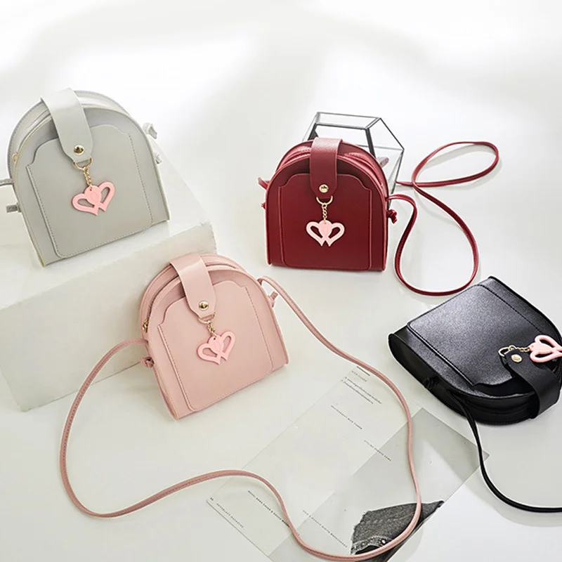 Шт. 1 шт. сладкий для женщин плеча Crossbody сумка на молнии из искусственной кожи Мода Двойное сердце кулон для мобильного телефона LBY2018