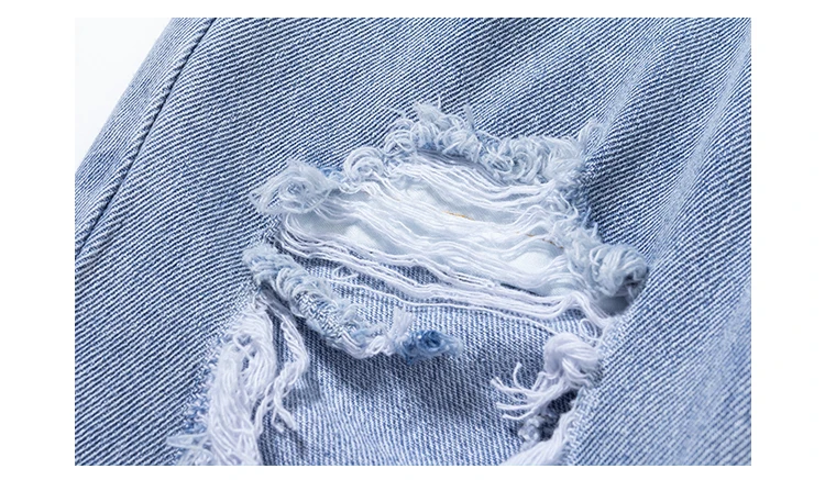 Для девочек модные рваные джинсы летние новые синие свободные Эластичная резинка на талии для детей Детская одежда От 4 до 14 лет ws585