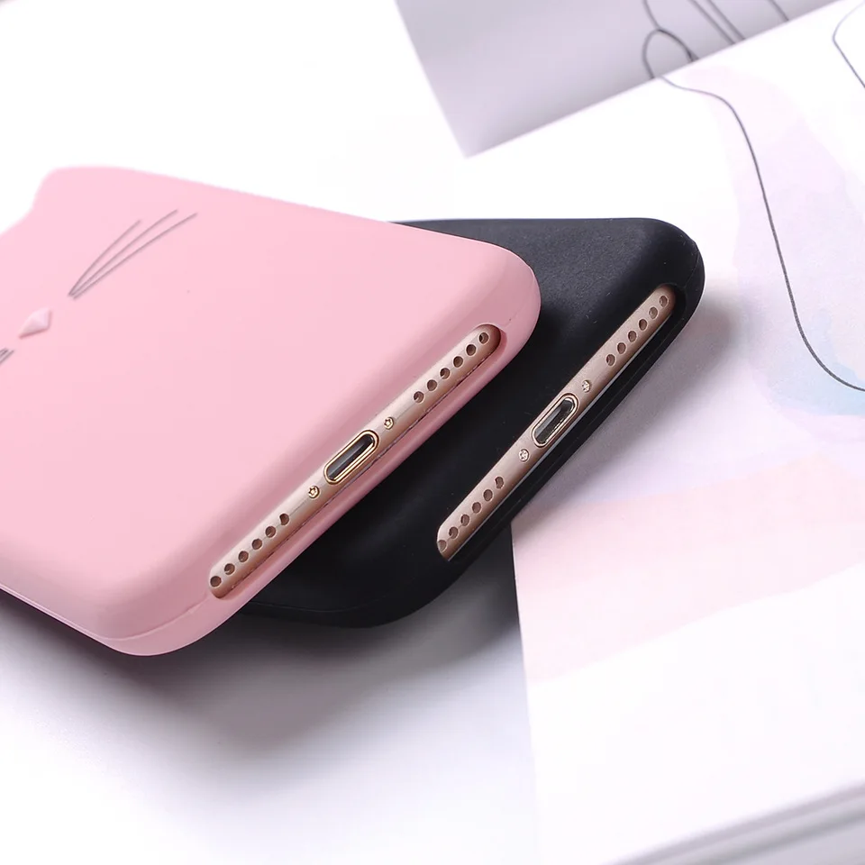 THREE-DIAO Case For iPhone 6 6S 7 8 Plus X Case 3D Cute Cartoon Animal Cat Ear Silicone Case For iPhone 5S SE 6 6S 7 8 Plus Capa