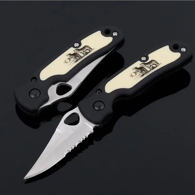 

Mini Keychain Knife Folding Pocket Serrated Blade Rubber Handle Key Chain Black Pare Fruit Knife