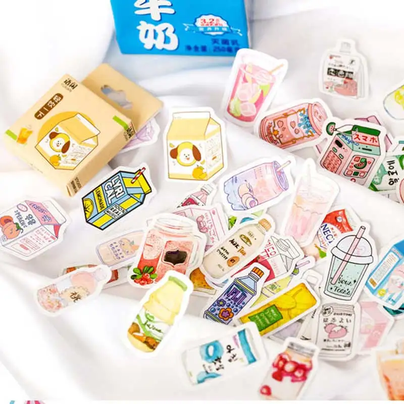 50 Pcss/box Summer Plant Lactic Milk Drink Stickers Paper Adhesive Sticker Scrapbooking Decoration Diary Photos Album Stationery