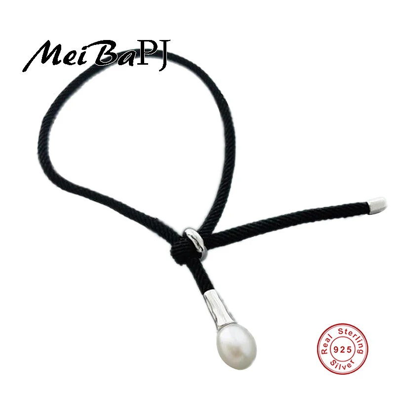 

[MeiBaPJ] 23cm S925 pure silver natural pearl bracelet leather rope fashion jewelry for women