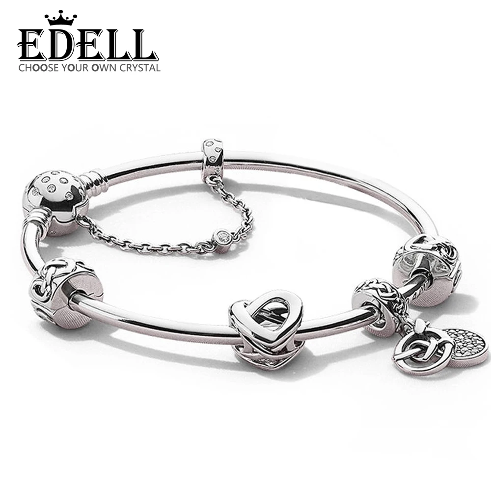 

EDELL 100% 925 Sterling Silver ZT0300 Heart Interweaving Mother's Day Strings Charm Bracelet Gift Set Vintage Jewelry