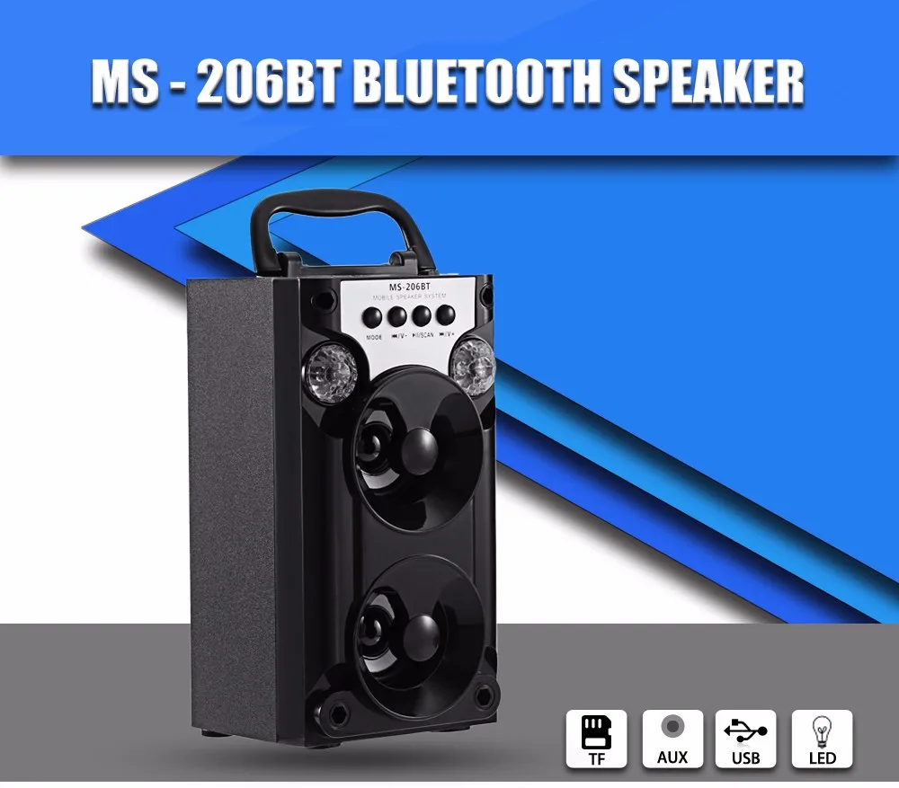 GBTIGER MS-206BT Bluetooth беспроводной динамик портативный мини беспроводной Bluetooth громкий динамик Поддержка FM радио TF карта светодиодный Shinning