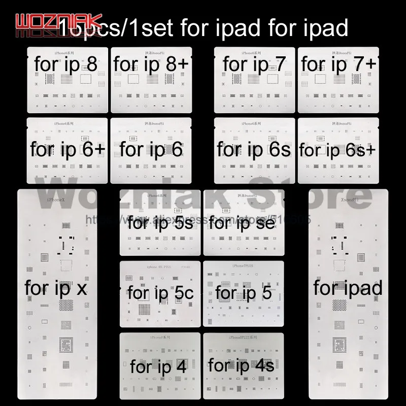 16 шт./лот IC чип наборы трафаретов для пайки BGA набор припоя шаблон для iphone X 8 7 6s 6 plus SE 5S 5C 5 4S 4 iPad высокое качество