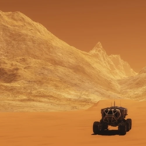 All-terrain vehicles embark on an exploratory mission across Mars Poster Print (20 x 10)