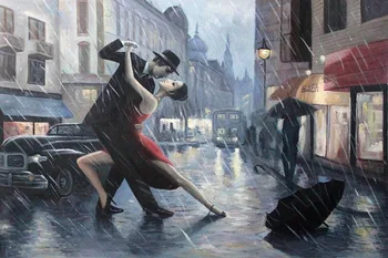 

Romantic Tango Oil Painting Hand Painted 100% Life is a Dance in The Rain by Adrian Borda Oil Reproductions on Canvas Horizontal
