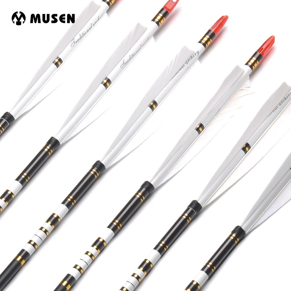 Günstige UNS 31 33 zoll Bogenschießen Carbon Pfeile Welle Wirbelsäule 500 OD 7,6 MM ID 6,2mm Türkei Feder Für Recurve Jagd praxis