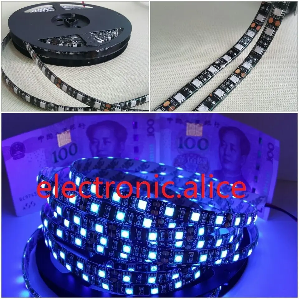 Новый 5 м DC12V 5050 УФ Ультрафиолетовое фиолетовый водонепроницаемый 60led/м полосы лампа черного света