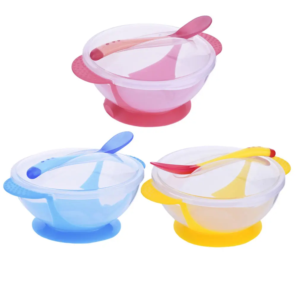 

Baby Learning Dishes Sucker Bowl Spoon Fork Set Anti-Slip Children Cute Fedding Training Dishes