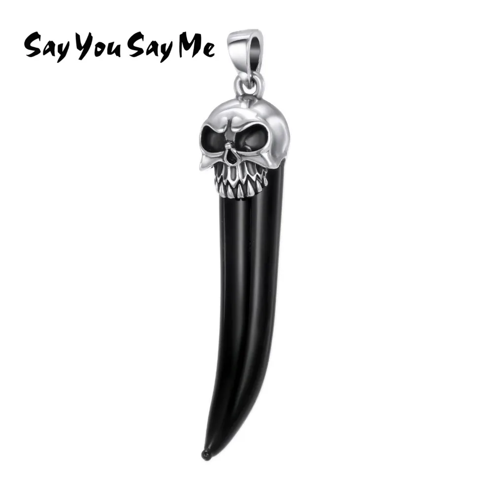 

925 Silver Horn Skeleton Necklace Accessories Unisex Gothic OX Horn Pendant Vintage Skeleton Pendant Necklace Say You Say Me