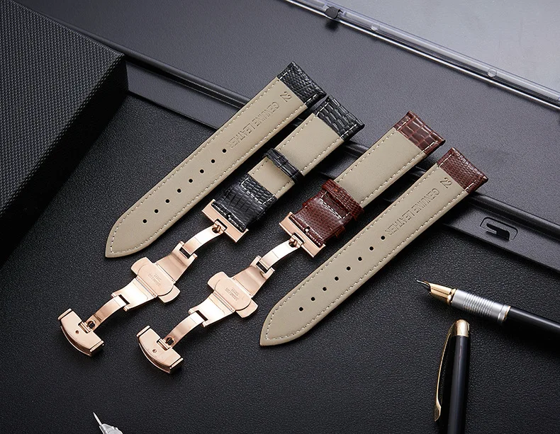 Black Brown Lizard Pattern Genuine Leather 12 14 16 18 20 22 24 MM Watche Band Strap Belt Watchband Folding Clasp Watchband