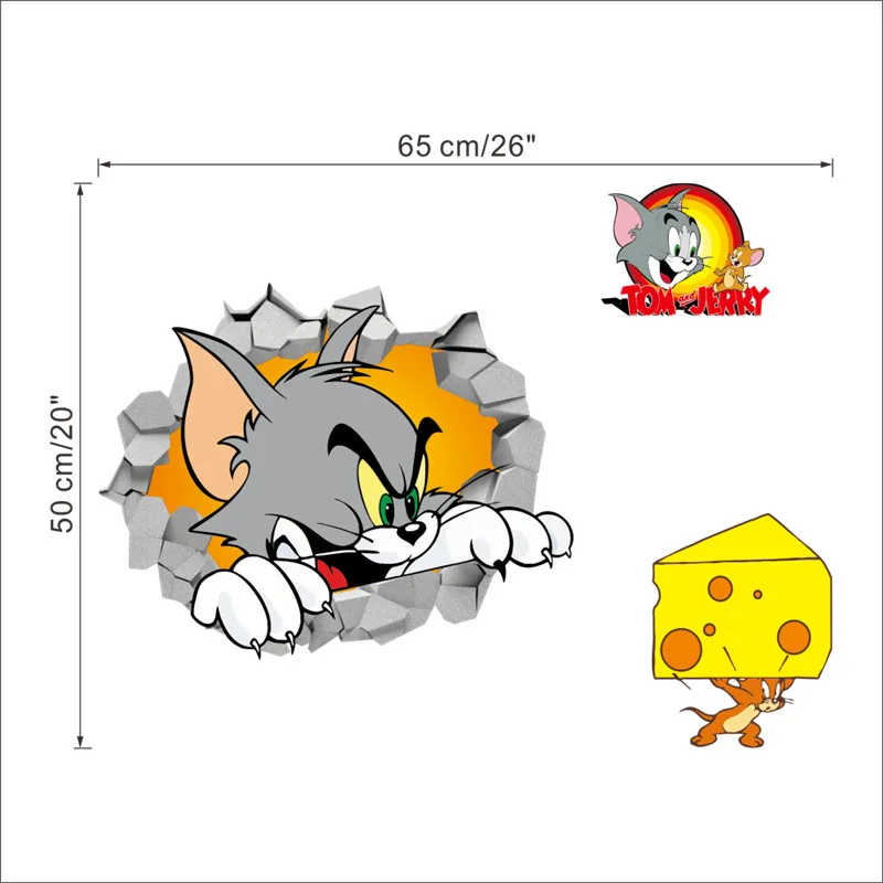 Том и Джерри забавный кот мышь мультфильм детские настенные наклейки плакат 3D художественные наклейки виниловые наклейки для детской комнаты Фреска Декор - Цвет: multi