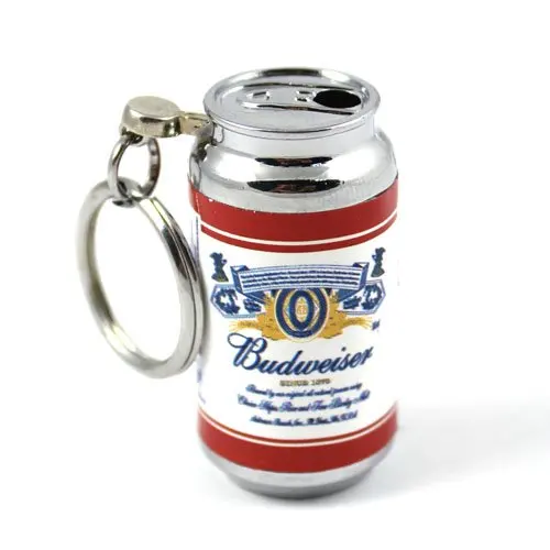 White Budweiser Cans Shaped Butane Flame Lighter Torch with Keychainin