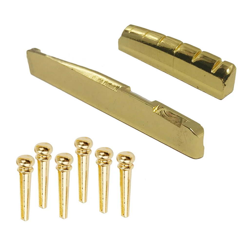 6PCS Guitar Brass Bridge Pins Saddle Nut Replacement Parts for Acoustic