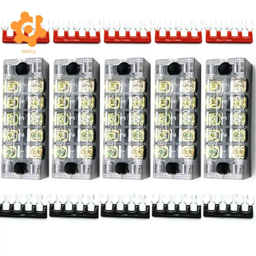 5 Pieces 600V 15A 5 Positions Barrier Strips Dual Row Screw Terminal Blocks