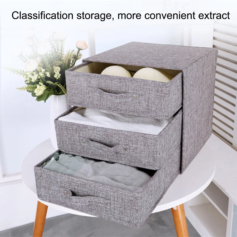 

Simple Multifunctional Imitation Linen Drawer Underwear Organizer Washable Folding Storage Box Hot FP8 MA19