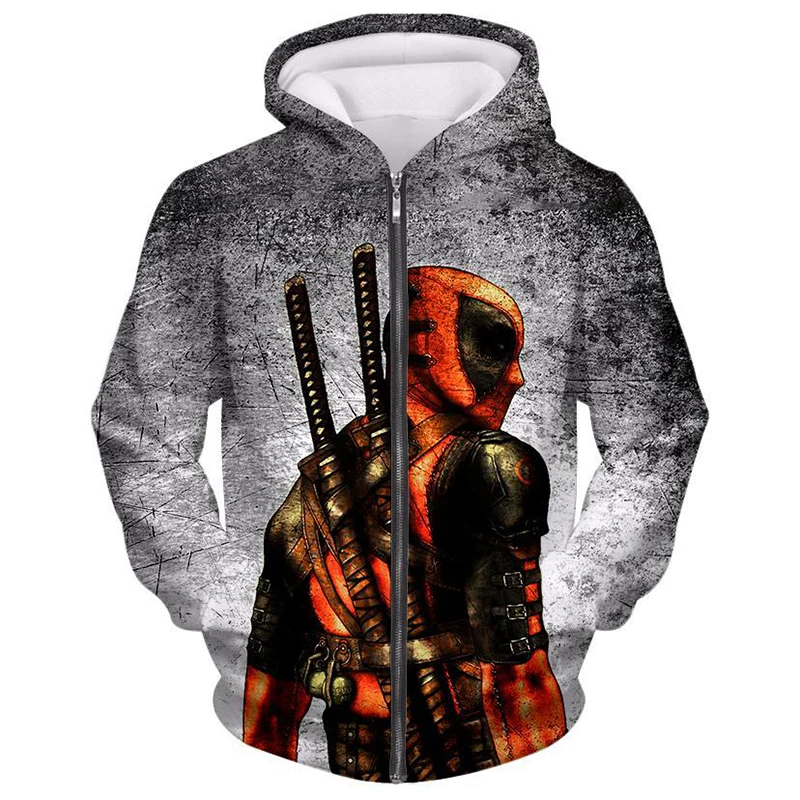 

Cloudstyle 2019 New Comic Superhero Deadpool 3D Printed Grey Men's Zipper Hoodies Zipper Hooded Hoodies Streetwear Hoodie 5XL