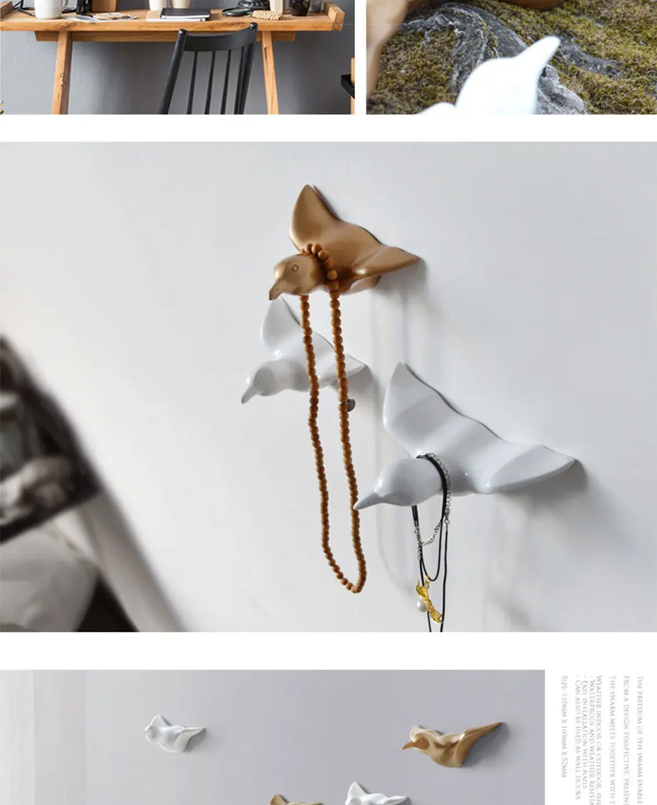 Креативные настенные крючки в форме чаек, украшение для дома, стойка для хранения из смолы, для спальни, двери, пальто, шляпы, вешалка, держатель, органайзеры