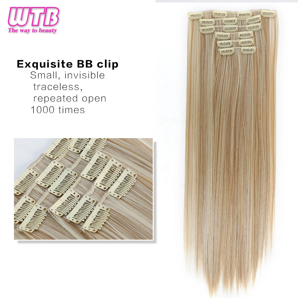 WTB Long Straight Hair Extensions 6 pcs/set 16 Clips In On Hair Extensions Heat Resistant Synthetic Fake Hair Pieces 24\ WTB Long Straight Hair Extensions 6 pcs/set 16 Clips In On Hair Extensions Heat Resistant Synthetic Fake Hair Pieces 24\