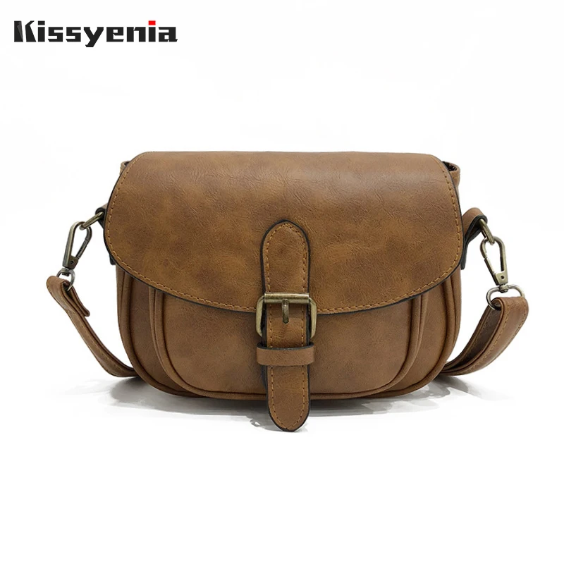 Kissyenia Women Bag Leather Saddle Handbag INS Hot Shoulder Bag Messenger Bag Luxury Leather