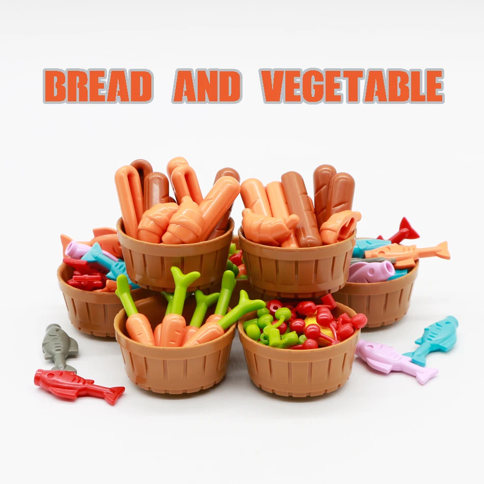 Friends Accessories Building Blocks Bread Baguette Basket Food Fruit Fish DIY MOC Bricks Toy For Children Compatible City | Игрушки и