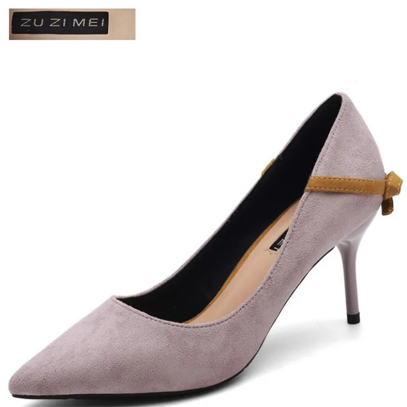 

2018 New Arrival Sexy Pointed Toe Office Shoes 7CM Women's Concise Solid Flock Shallow High Heels Shoes Women Fashion