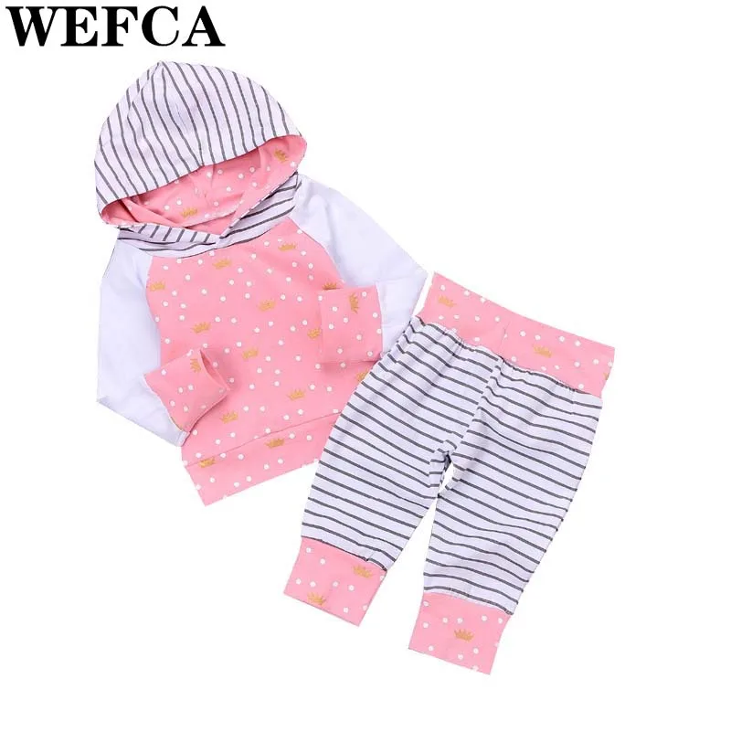 Fashion Baby Girls Clothes Crown Hoodies and Striped Pants Infant Toddler Newborn Cute Sweet Long Sleeve Outfits