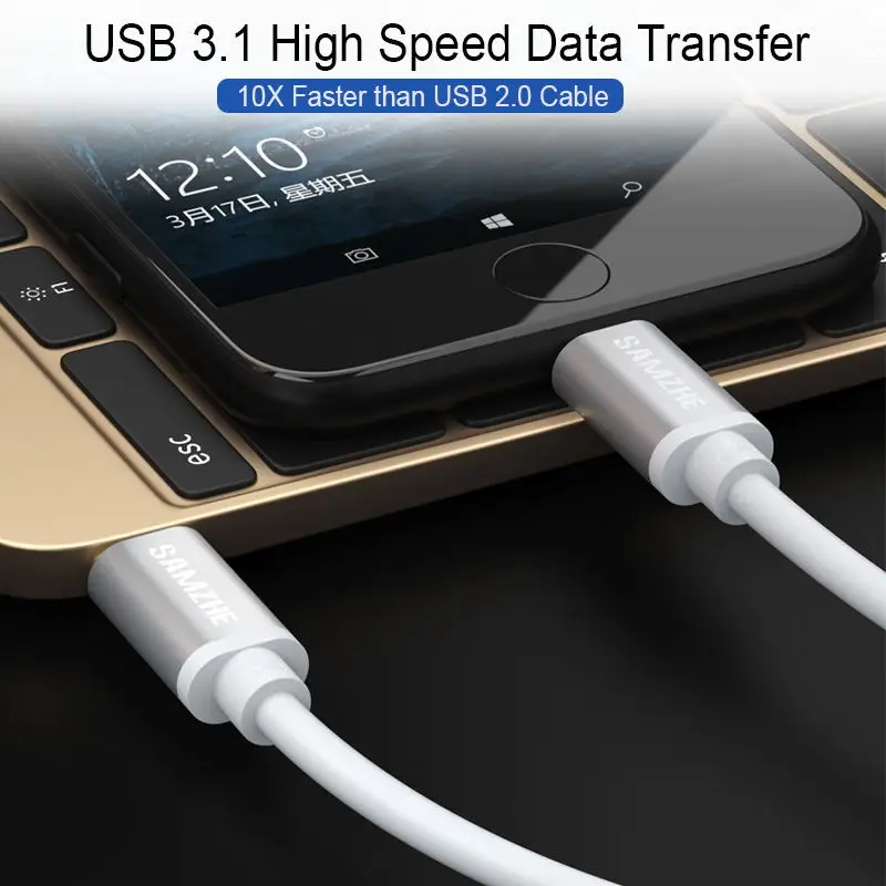 SAMZHE USB 3,1 tipo C macho a Cable tipo C macho cargador rápido para Macbook Xiao 4C Nexus 5X, Nexus 6 P, OnePlus 2, ZUK Z1