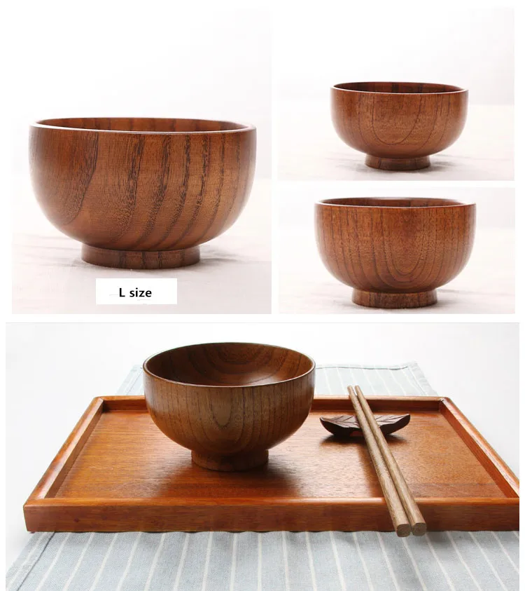 Japan Style Natural Wooden Bowl Adult Children Rice Salad Soup Bowls