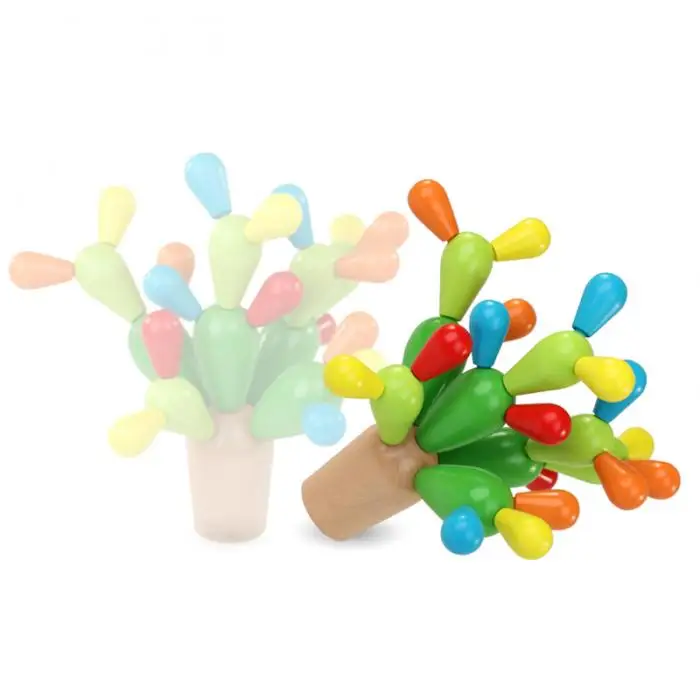 Brinquedo de Madeira Blocos de Construção Cactus Equilíbrio Jogo Balanceamento Destacável M09 12 Cheap Cor e forma