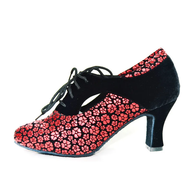 New Design Lace Up Ladies Women Tango Salsa Ballroom Latin Dance Shoes with Suede Sole 2.75 Inch Heels