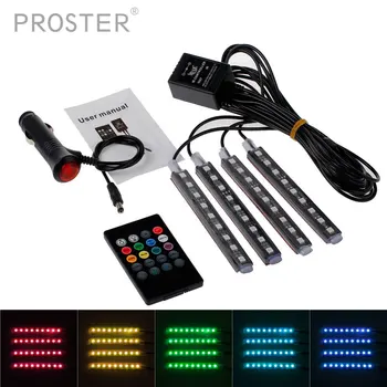 

Proster LED Strip Light 12V Waterproof RGB Wireless Music Remote Control 7 Colors Light 4Pcs Strip Car Interior Decorative