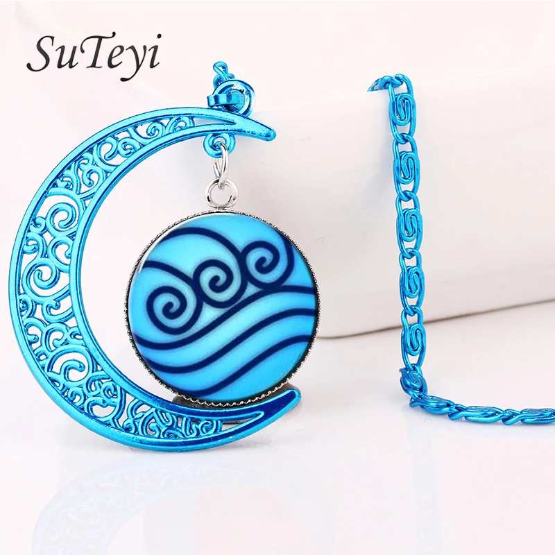 

SUTEYI fashion blue color moon necklace Avatar The Last Airbender statement necklace Legend of Korra tribe crystal pendant