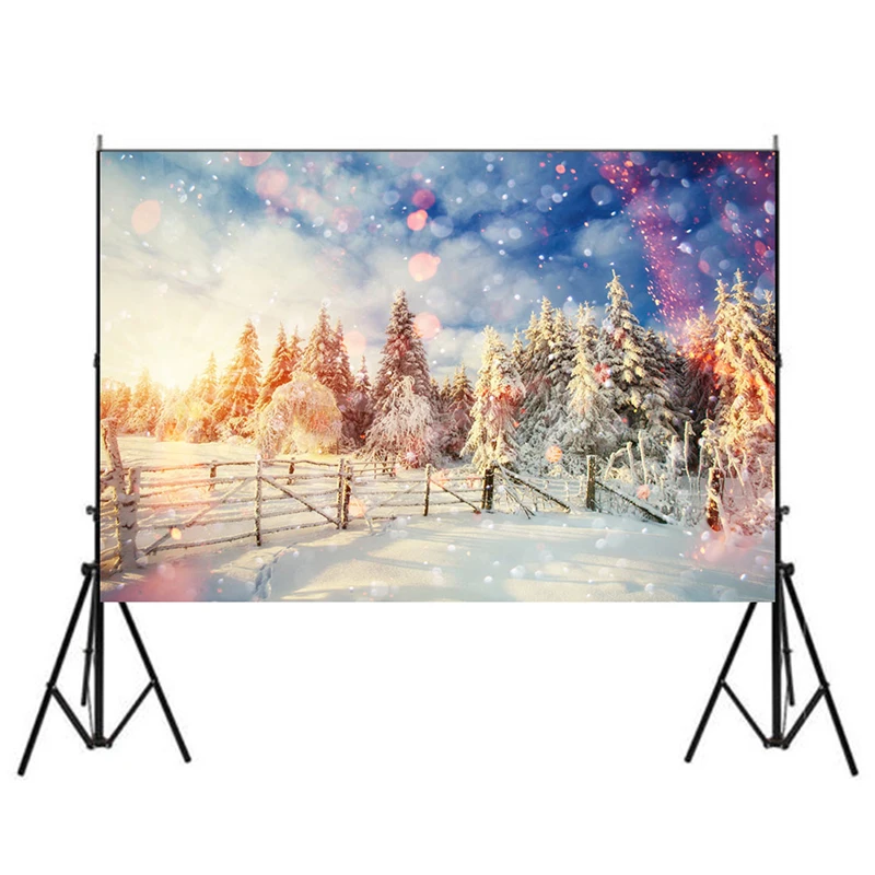 7X5ft блестящие точки свет снег Рождество ёлки Фон фотографии зимние леса Studio радуги украшения дома