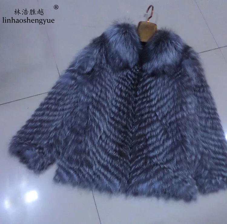 

Linhaoshengyue 2015 silver fox fur coat long-sleeve