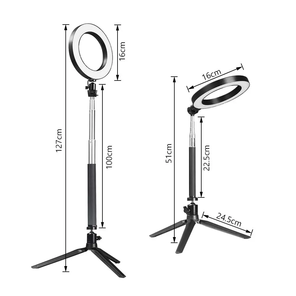 Karrong 6-дюймовый светодиодный кольцевой светильник с растягивающейся штатив-Трипод для селфи палка с регулируемой яркостью настольная лампа круговой светильник для селфи для макияжа Youtube