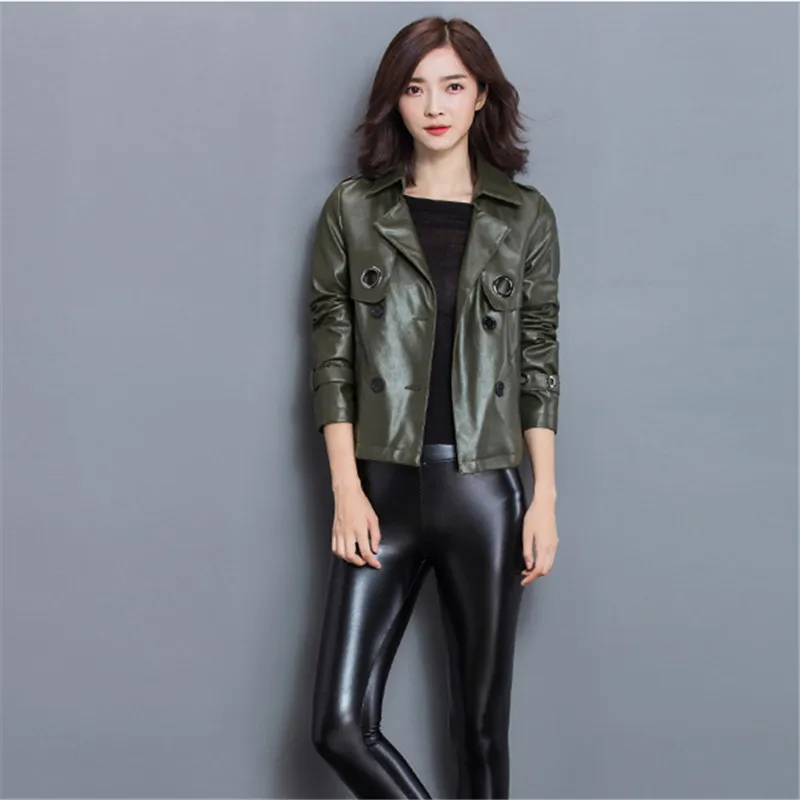 Coats Women Jacket Size Army Green Leather Style Motor Bomber Jaqueta Pu Plus Feminina Korean Short 1nq1t4x7