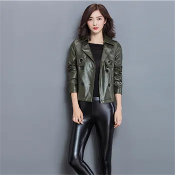 

Army Green Plus Size Women Bomber Jacket PU Leather Motor Korean Style Short Coats Jaqueta Feminina